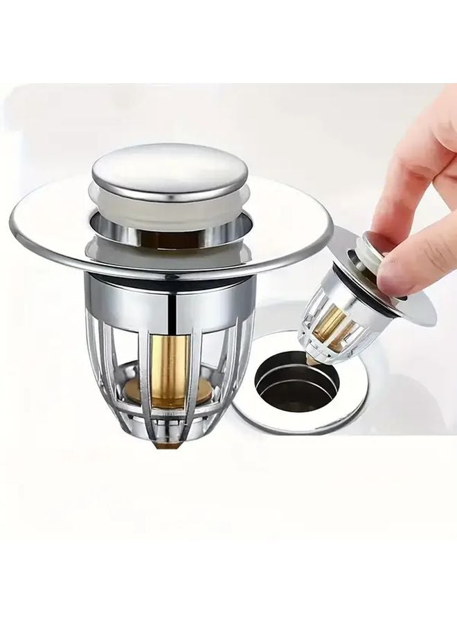 Copper Core Stainless Steel Bathroom Sink Plug With Pop Up Push And Hair Catcher - Image 2